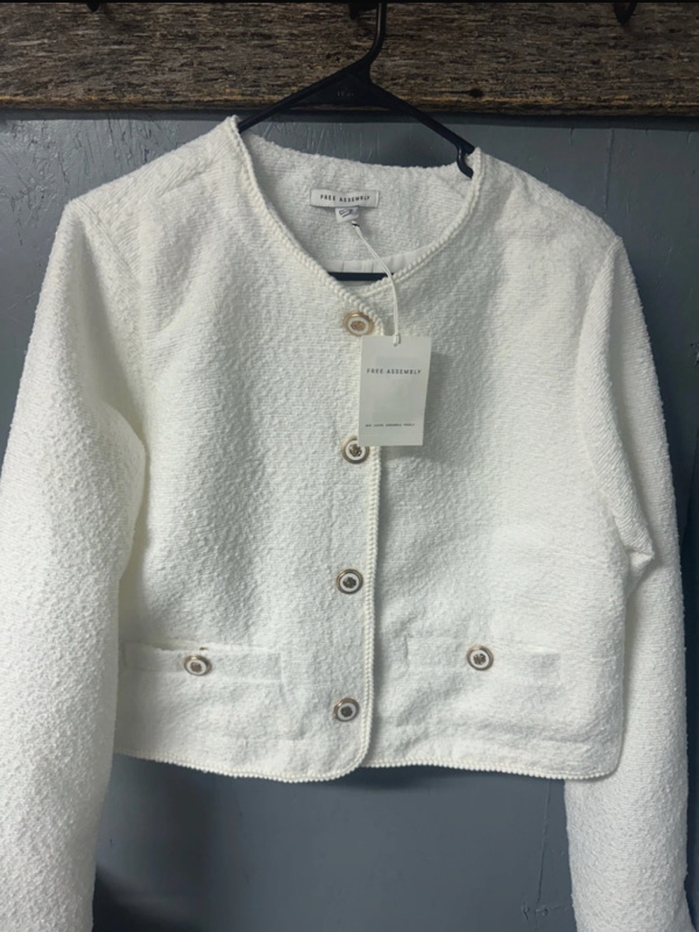 Free Assembly Women's White Bouclé Button Jacket